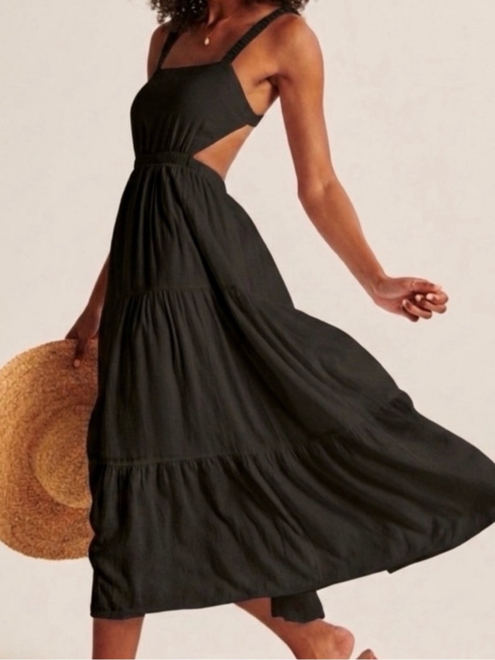 Abercrombie and Fitch Black Linen-Blend Cutout Maxi Dress